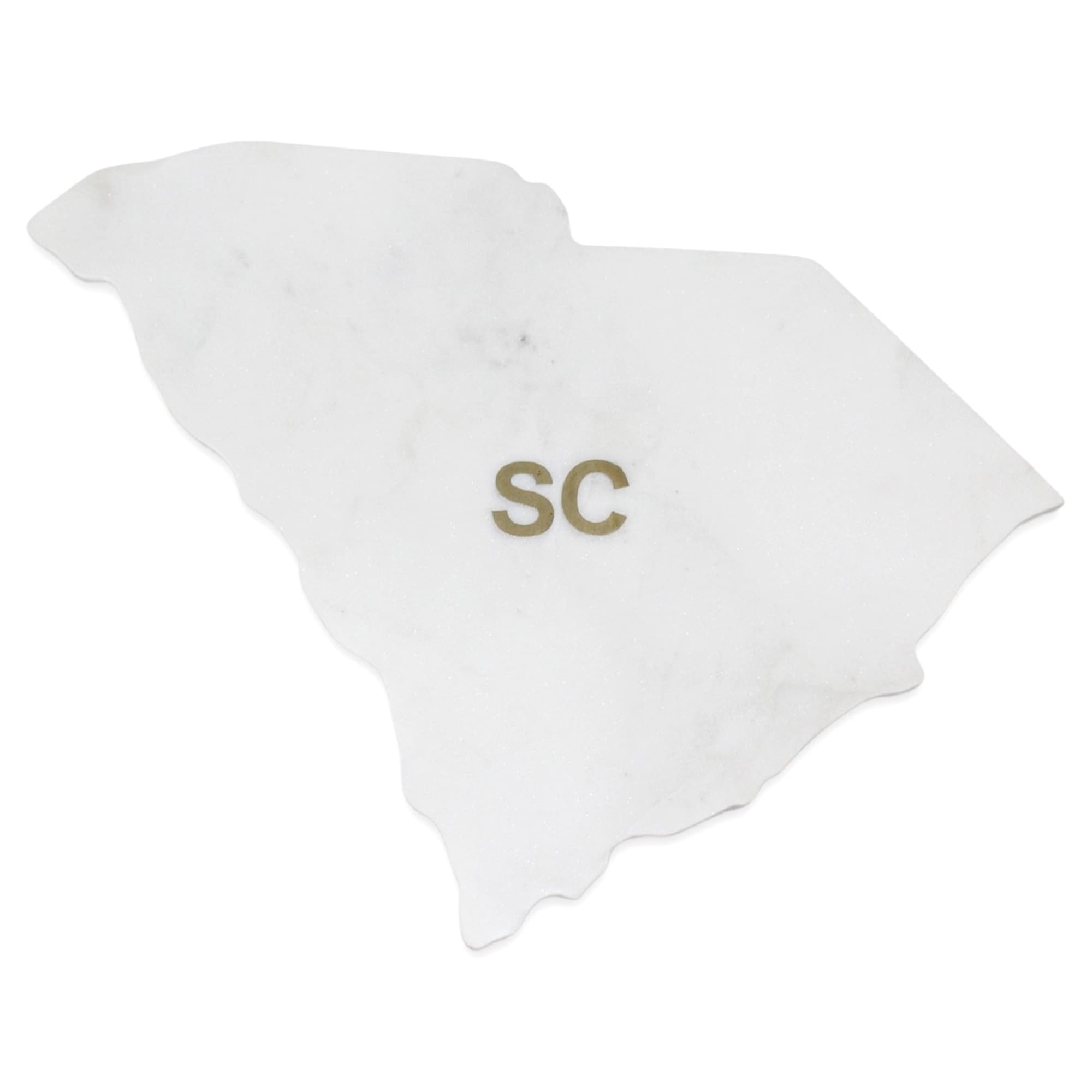 Lg Polished Marble "South Carolina" Cutting Board w/brass state abbreviation - White
