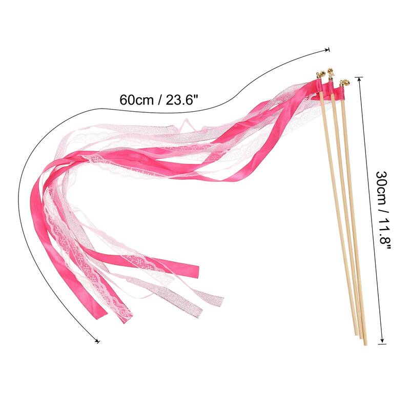 50Pcs Lace Silk Ribbon Fairy Sticks Wands for Wedding Party - Fuchsia