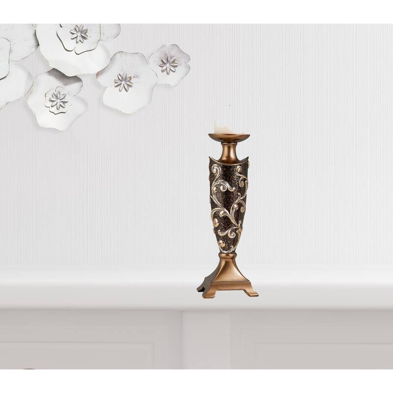 HomeRoots Set Of Two Brown and Gold Pillar Tabletop Pillar Candle Holders - 11