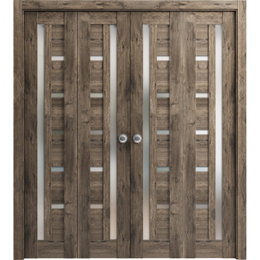 SartoDoors Quadro 4088 | Closet Door Bi-fold Door | Solid Wood w/ Glass | Hardware Set | 72x80, Oak