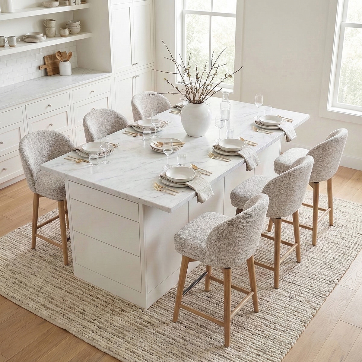 25.5" Swivel Upholstered Counter Stool with Solid Wood Leg(Set of 6)
