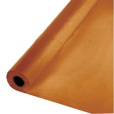100' Orange Disposable Plastic Banquet Party Table Roll Cover