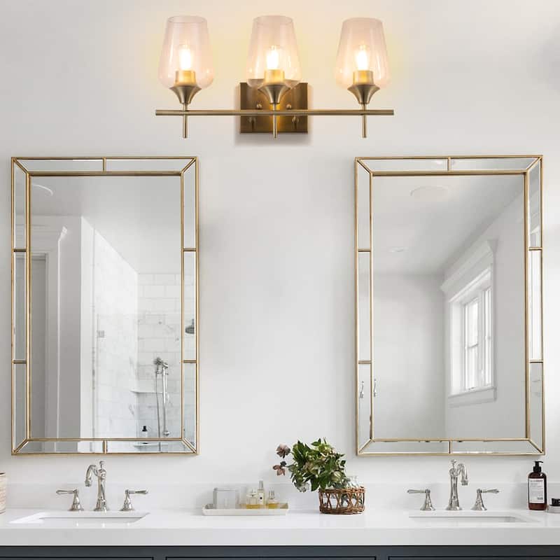 CO-Z Wall Sconce Vanity Light with Glass Shade, Antique Brass - 3-Light