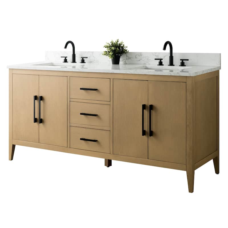 Vanity Art 72" Double Sink Bathroom Vanity Cabinet with Engineered Marble Top