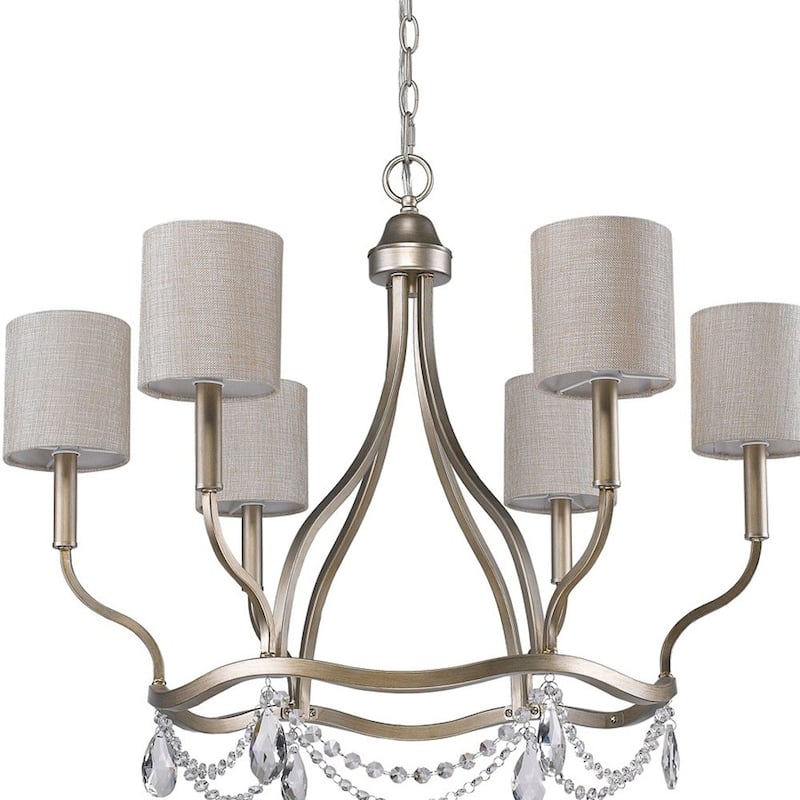 HomeRoots Gold Candle Style Six Light Metal Dimmable Chandelier With White Shades - 30.5' X '24' X '30.5