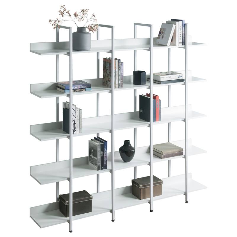 Roomfitters 5-Tier Bookcase for Home Office, Open Bookshelf with MDF Board and Black Metal Frame, Vintage Style