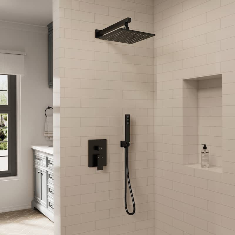 GRANDJOY LED Shower Head System 10" Rainfall Shower Head with Handheld Shower - Matte Black