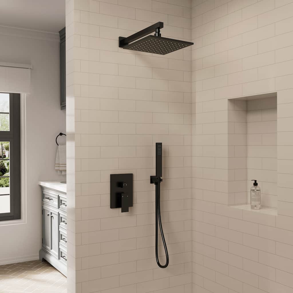 GRANDJOY LED Shower Head System 10" Rainfall Shower Head with Handheld Shower