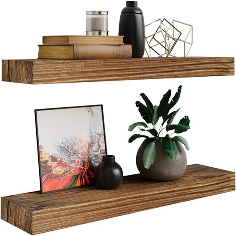 Floating Wall Shelves Set of 2 - Functional & Rustic Wooden Shelves - 5.5"D x 36"W x 1.5"H - Dark Walnut