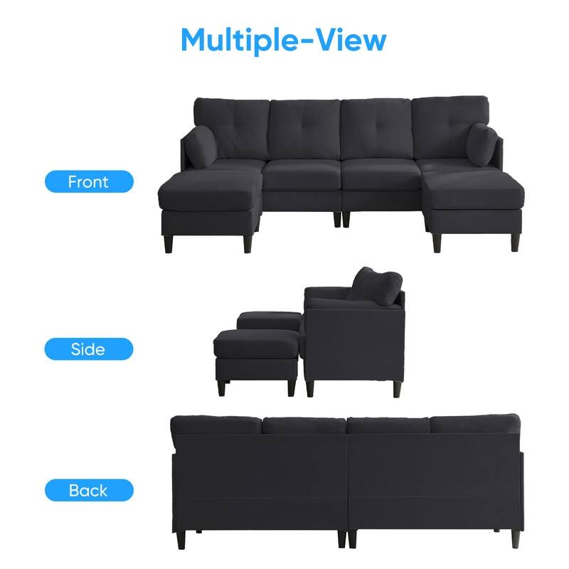 Mixoy W87"U-Shaped Sectional Couches,Velvet 4-Seater Convertible Sofa With Movable Storage Ottomans