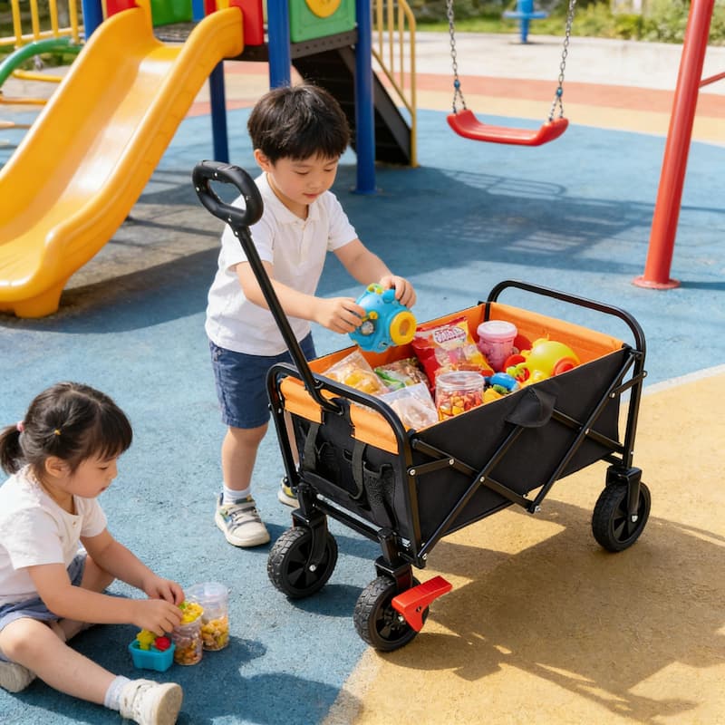 Anmytek Orange Black Mini Folding Brake Wagon Garden Shopping Beach Cart