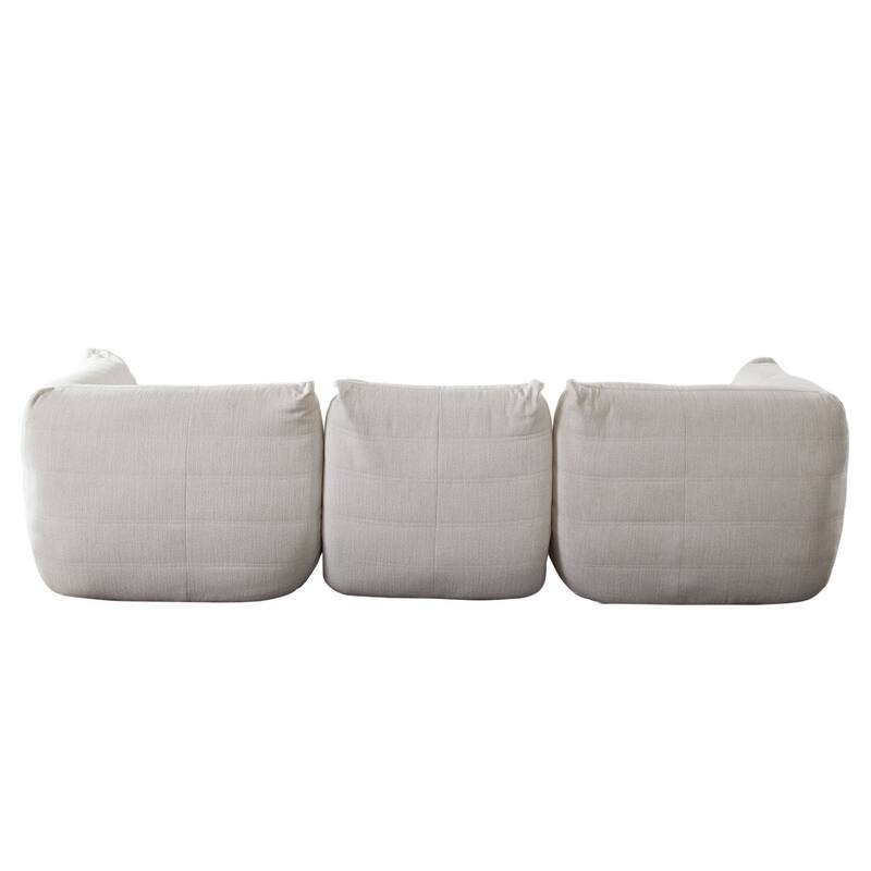 Ezee 3pc Modular Sofa Set, Low Profile Floor Seating Cream Pleated Polyester