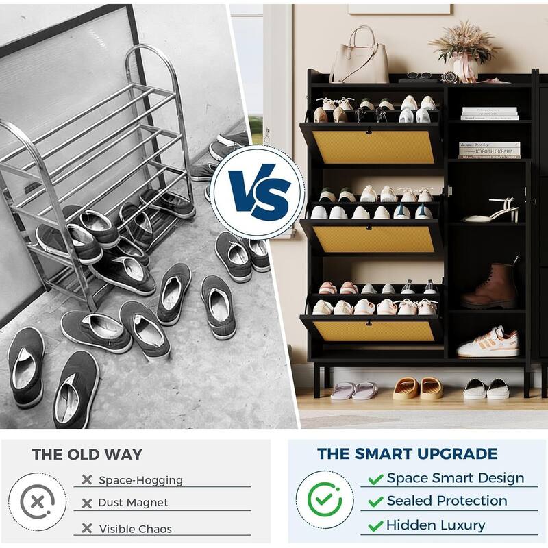 Freestanding 3 Flip Drawer Shoe Cabinet for Entryway Hallway Storage