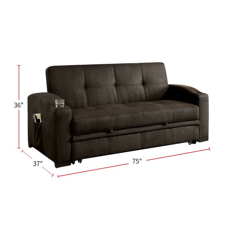 Fabric Upholstered Convertible Folding Futon Sofa in Dark Brown