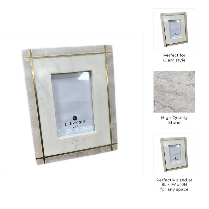 Marble Stone Frame with Inlaid Detail Modern Glam Decorative Accent