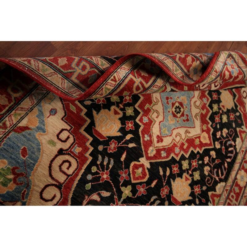 Black Vegetable Dye Heriz Oriental Rug Handmade Wool Carpet - 4'11" x 6'8"