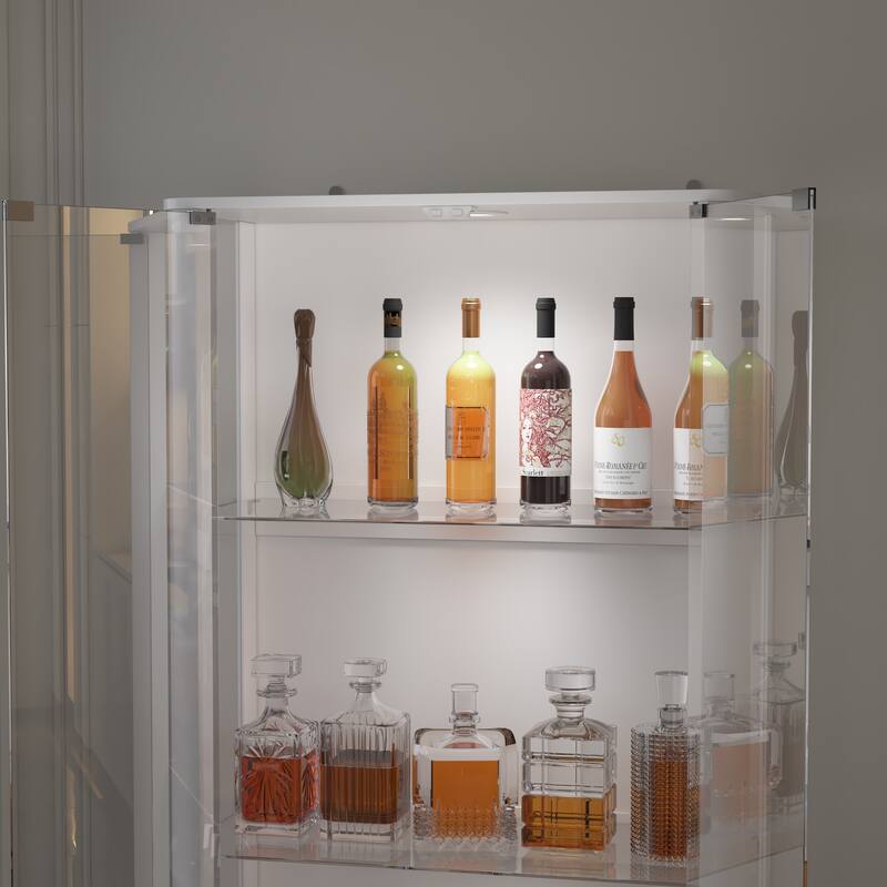 Modern Kitchen Cabinet Wine Bar Buffet with White Light & USB Port