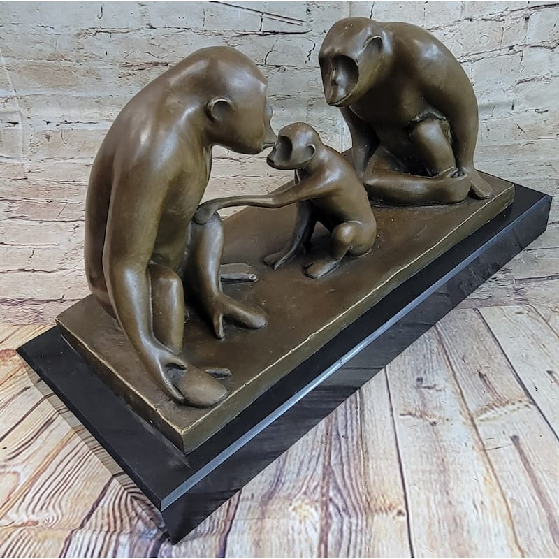 Barye “Monkey Family” Bronze Sculpture – Heartfelt Primate Scene On Marble Base
