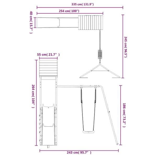 dimension image slide 0 of 2, vidaXL Swing Set Outdoor Backyard Wooden Playground Equipment for Kids Age 3-8