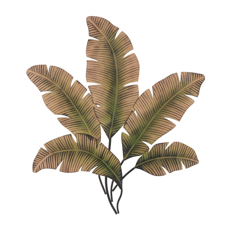 Metal Leaf Clutter Palm Wall Decor with Distressed Textured - Brown - Roche River Decor