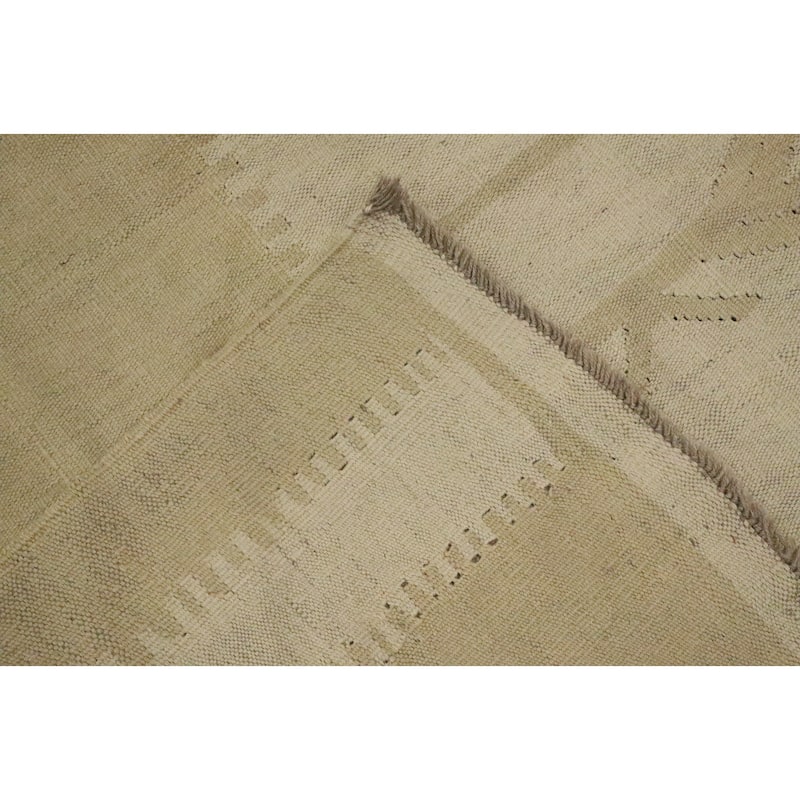 Hand Woven Oriental 100% Wool Carpet Southwestern Tribal Beige & Ivories Kilim Area Rug - 12' 10'' X 9' 9''