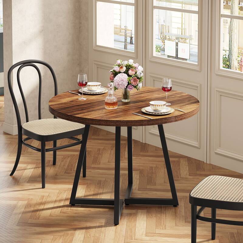 31.5" Round Dining Table for 2, Industrial Dinner Kitchen Table - Brown