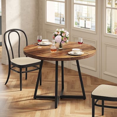31.5" Round Dining Table for 2, Industrial Dinner Kitchen Table