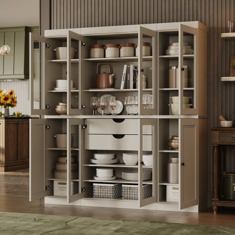 Palace Imports 100% Solid Wood Pantry China Cabinet, Clear Glass & Shaker Doors, 2 Drawers, 65" Wide, 71.5" Tall