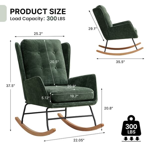 dimension image slide 3 of 10, HOMYKA 25.2” Wide Rocking Chair with Button Accents for Nurseries