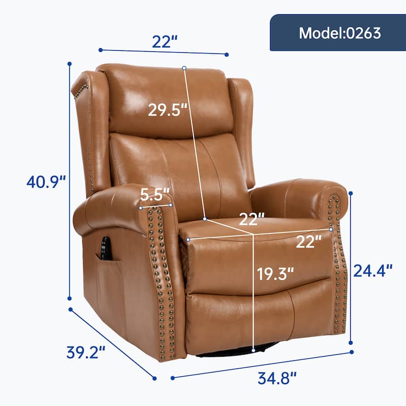 360° Swivel Rocking Recliner with Heat & Massage, Genuine Leather