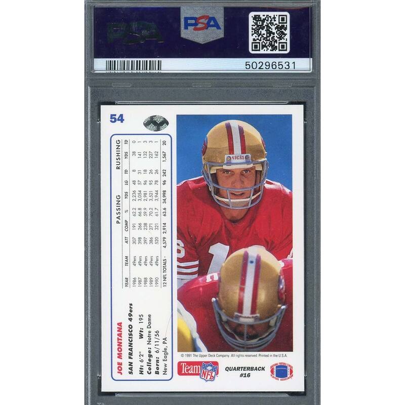 Joe Montana 1991 Upper Deck Football Card #54 Graded PSA 9 - 8'6" x 11'6"