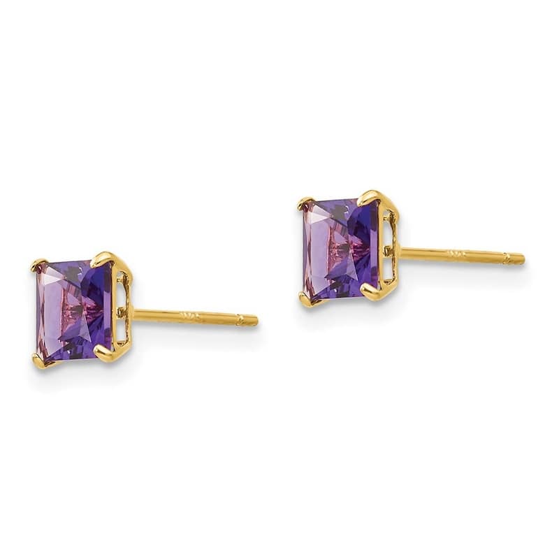 Curata 14k Yellow Gold Amethyst 5mm Square Post Stud Earrings