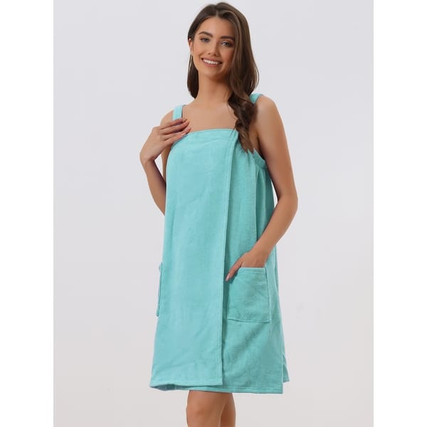 Womens Towel Wrap Bathrobe Spa Towels Robe with Adjustable Closure for Gym Shower - Blue - XS