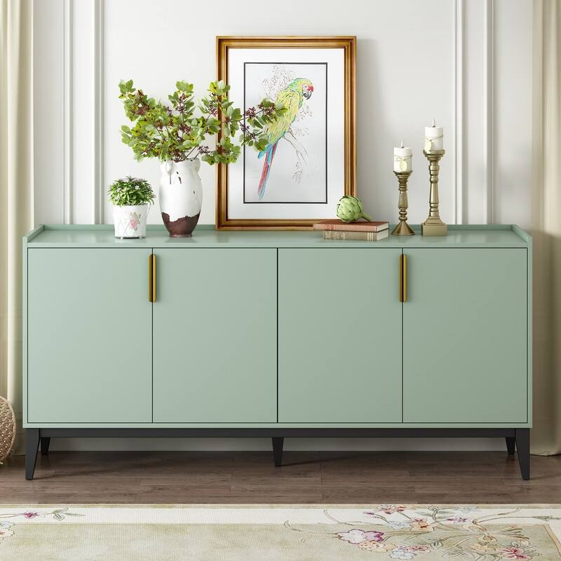 Storage Cabinet Sideboard Wooden Cabinet with 4 Doors for Hallway, Entryway, Living Room, Bedroom, Adjustable Shelf - Green