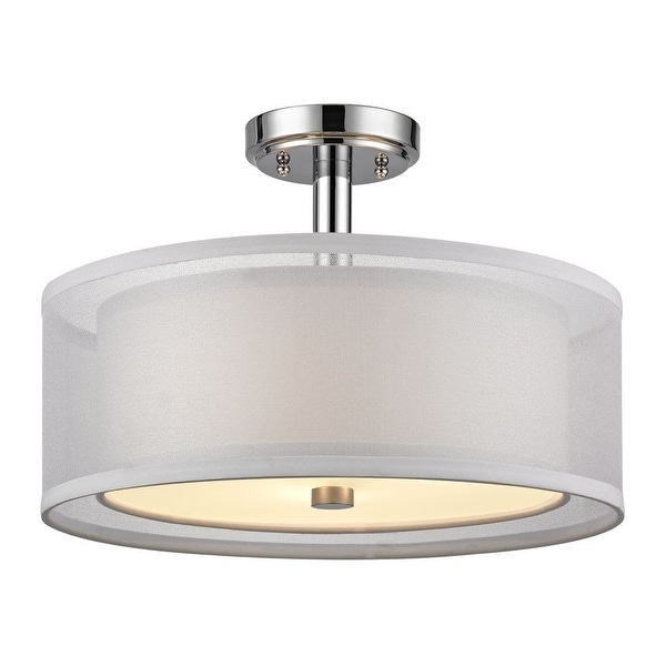 Dolan Designs 1275 Double Organza 3-Light 16" Wide Semi-Flush Drum Ceiling Fixture with Fabric Shade