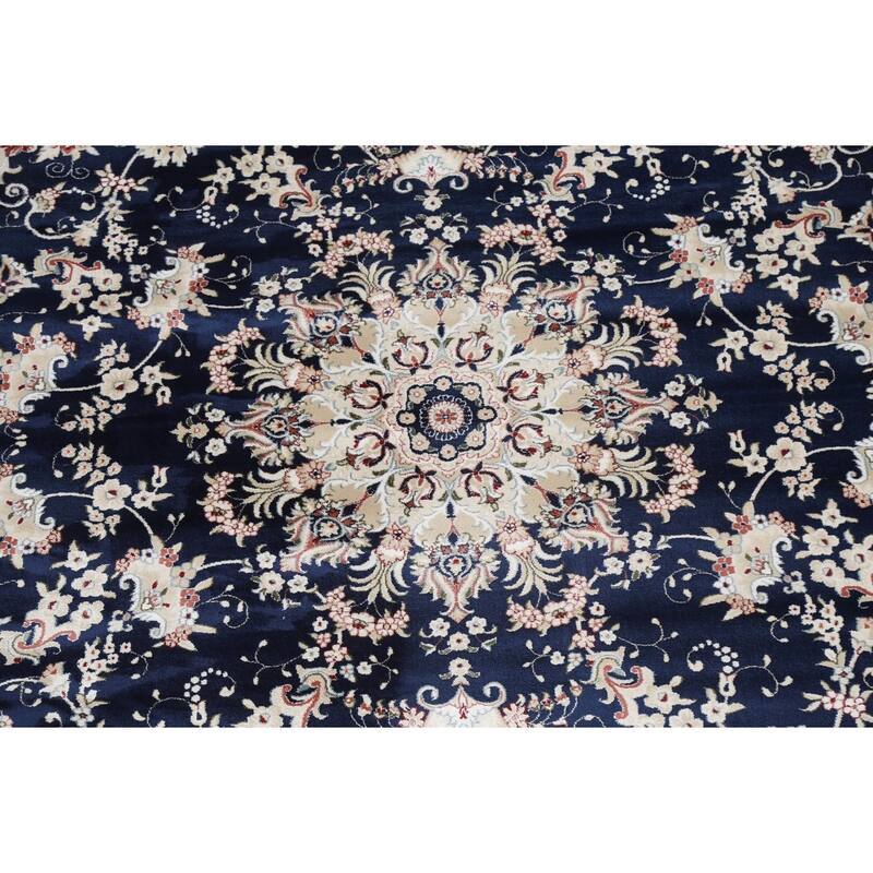 Navy Blue Floral Medallion Transitional Turkish Rug Oriental Carpet