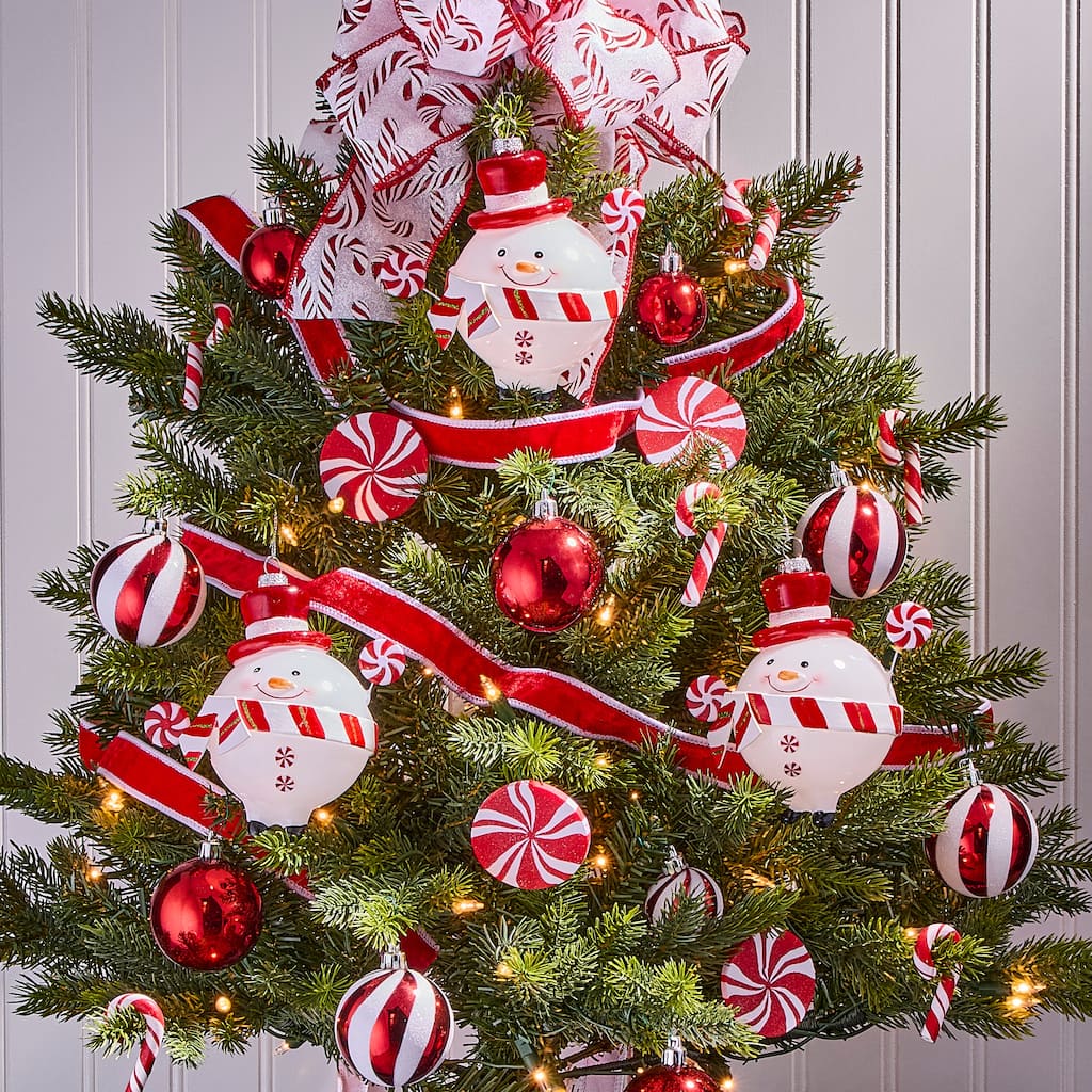 6" Glass Peppermint Snowman Ornament Set of 3