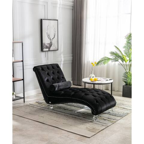 Luxury Leisure Velvet Concubine Sofa Modern Living Room Sofa Chaise Lounge Sofa with Acrylic Feet and Nailheads
