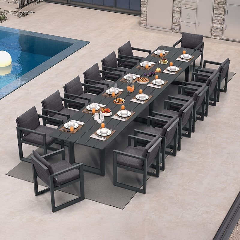 PURPLE LEAF Caesar Outdoor Dining Set Aluminum Luxury Patio Furniture with Olifen Removable Thick Cushion and Pillow-Grey - N/A - 15-Piece（480）
