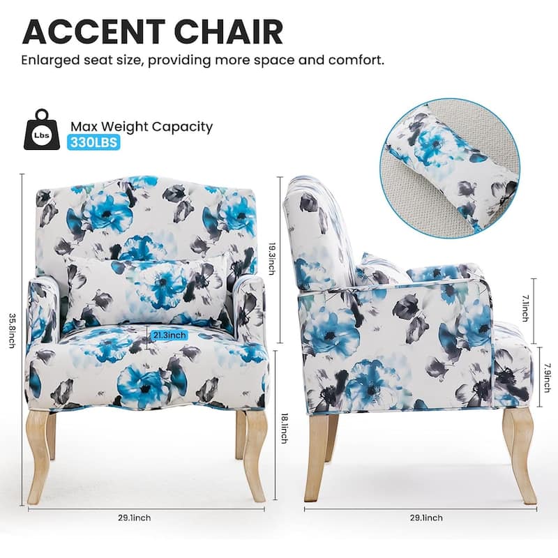 EROMMY Floral Accent Chair for Living Room, Upholstered Wingback Armchair with Pillow.