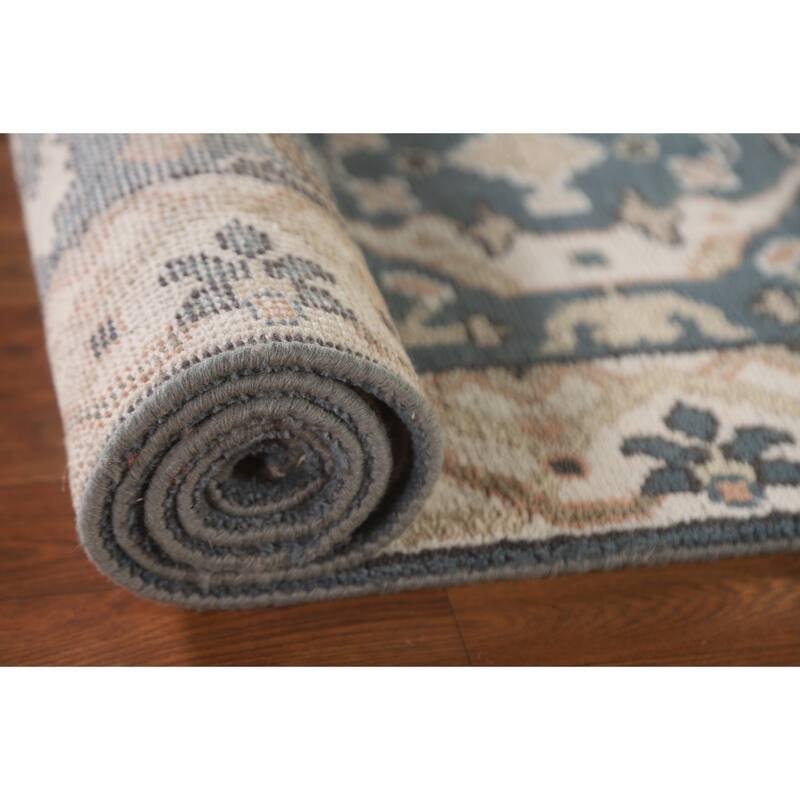 All-Over Blue Oushak Indian Runner Rug Hand-knotted Wool Carpet - 2'7"x 9'10"