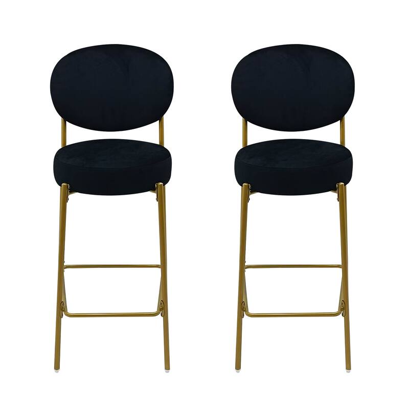 2-Pack Modern Velvet Bar Stools with Gold Metal Legs Accent Round Counter Stools for Kitchen Island, Home Bar