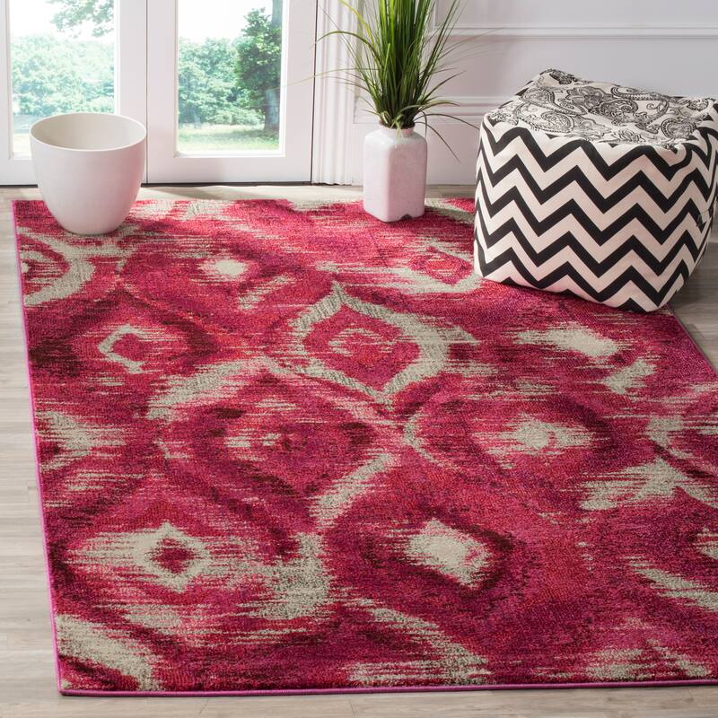 SAFAVIEH Monaco Sveva Boho Ogee Watercolor Rug - 6'7" x 9'2" - Fuchsia/Cream