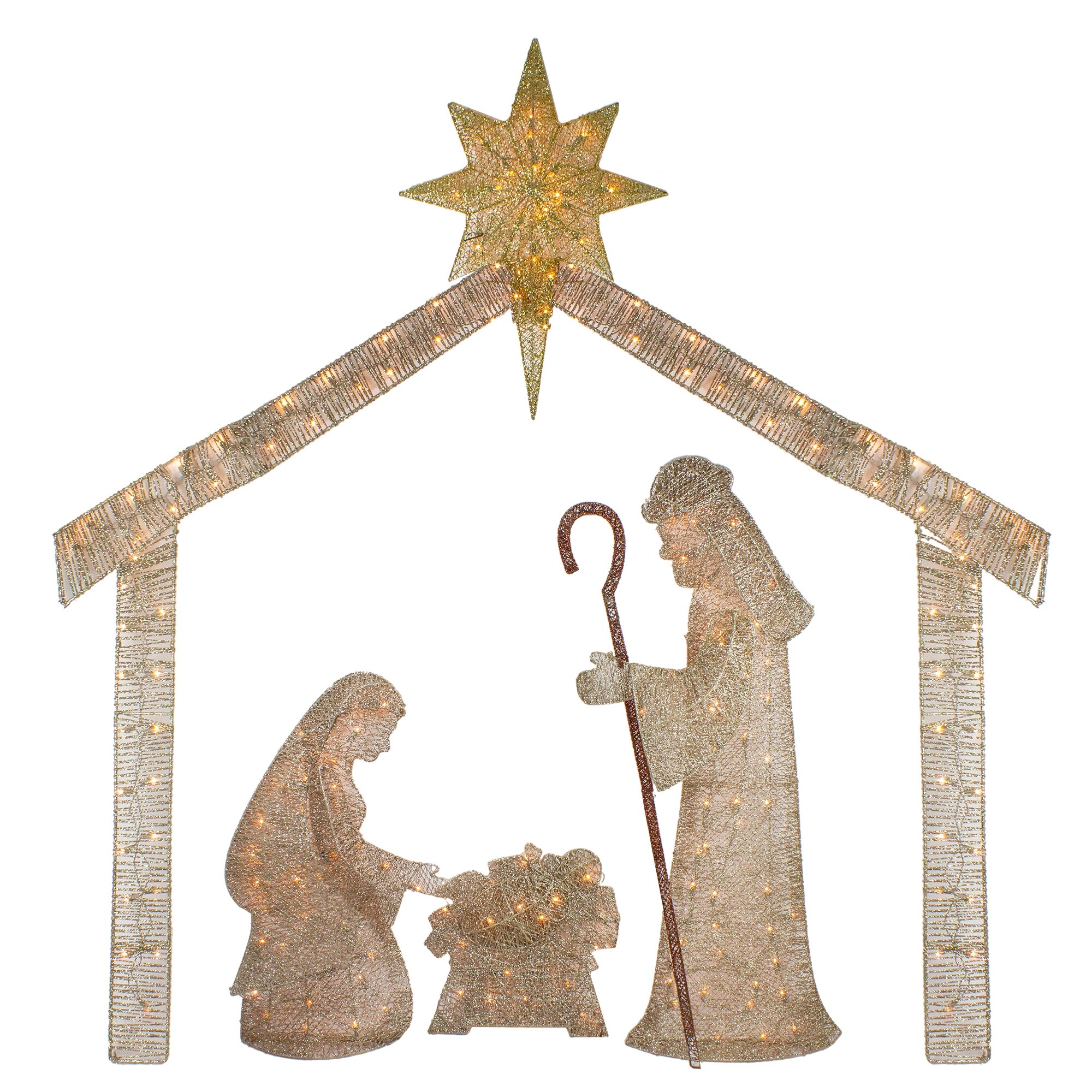 Shop 69 5 Beige And Gold Lighted Led Holy Family Nativity Christmas Outdoor Decoration Overstock 30232854