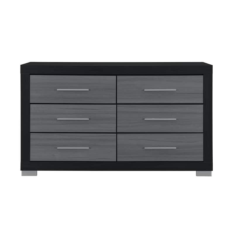 HomeRoots 63" Black And Gray Wood Six Drawer Double Dresser