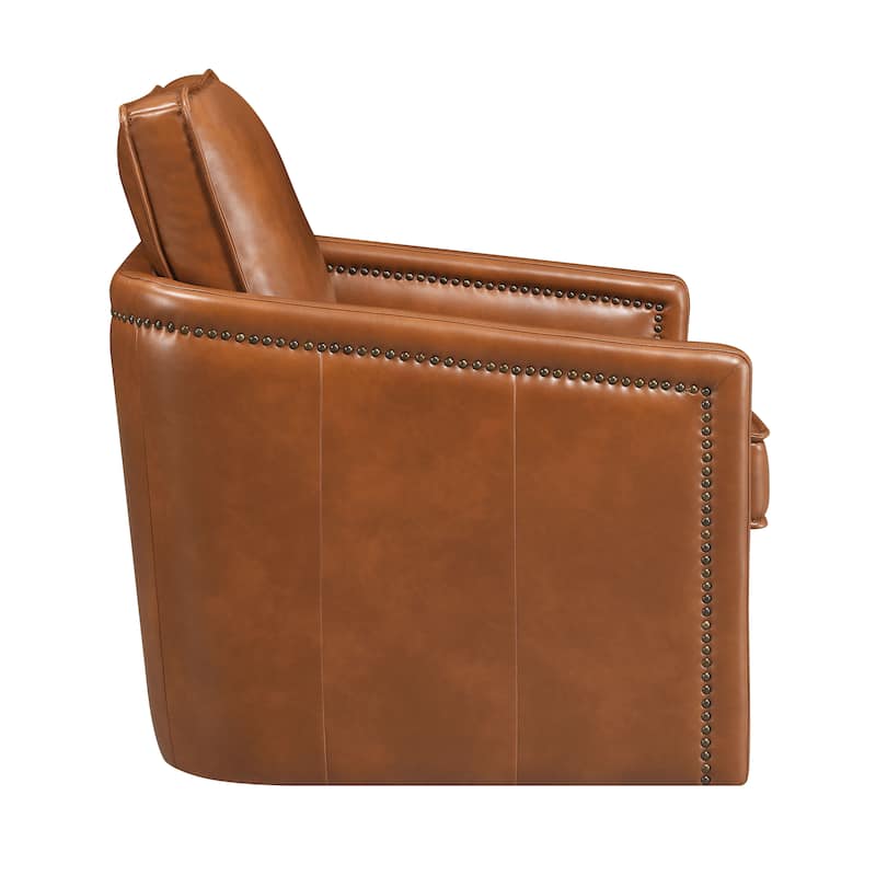 Industrial 30" Faux Leather Upholstered Accent Chair with Nailheads and Seat Cushion