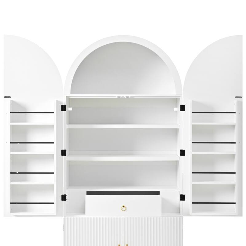 Arched Kitchen Pantry Cabinet Large Wooden Storage Cupboard with Doors, 8 Adjustable Door Shelves, 3 Interior Shelves & Drawer
