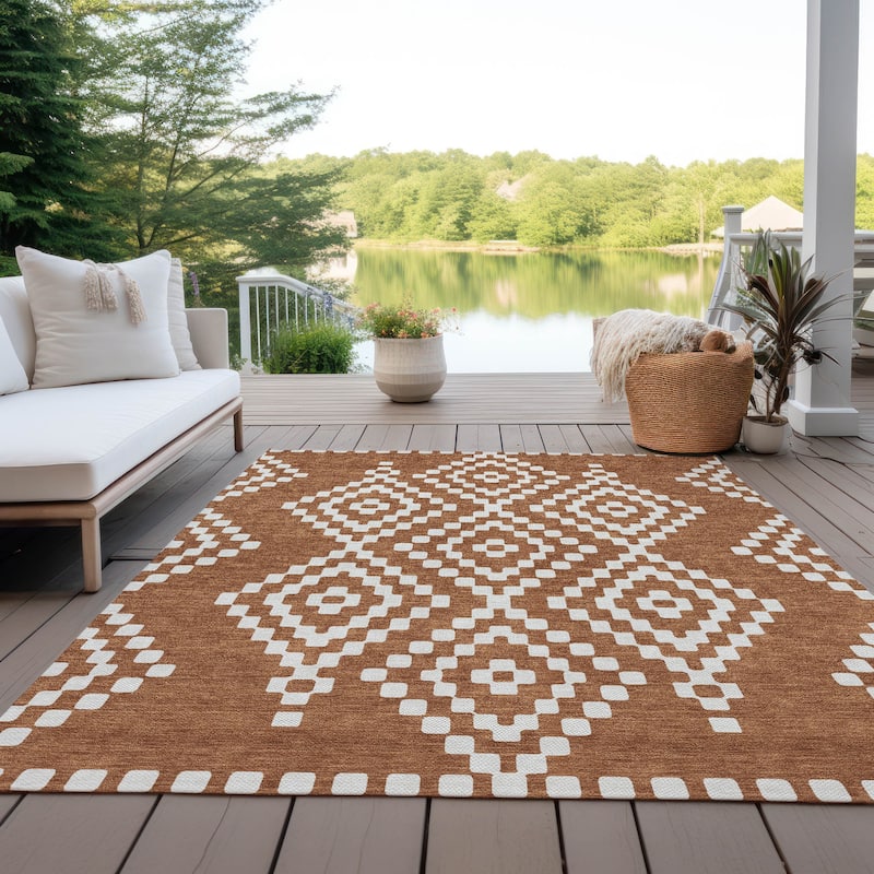 Machine Washable Indoor/ Outdoor Chantille Boho Moroccan Rug - Terracotta - 5' x 7'6"