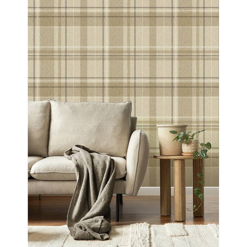 Fine Decor Harris Light Brown Plaid Chevron Wallpaper