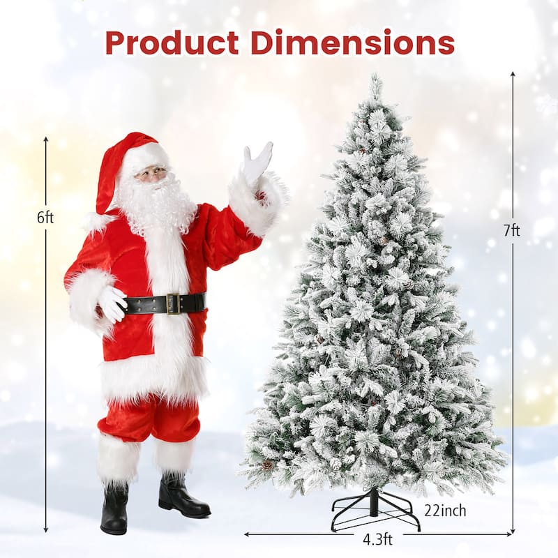 Gymax 4.5/6/7 FT Pre-Lit Artificial Christmas Tree Snow-Flocked Hinged